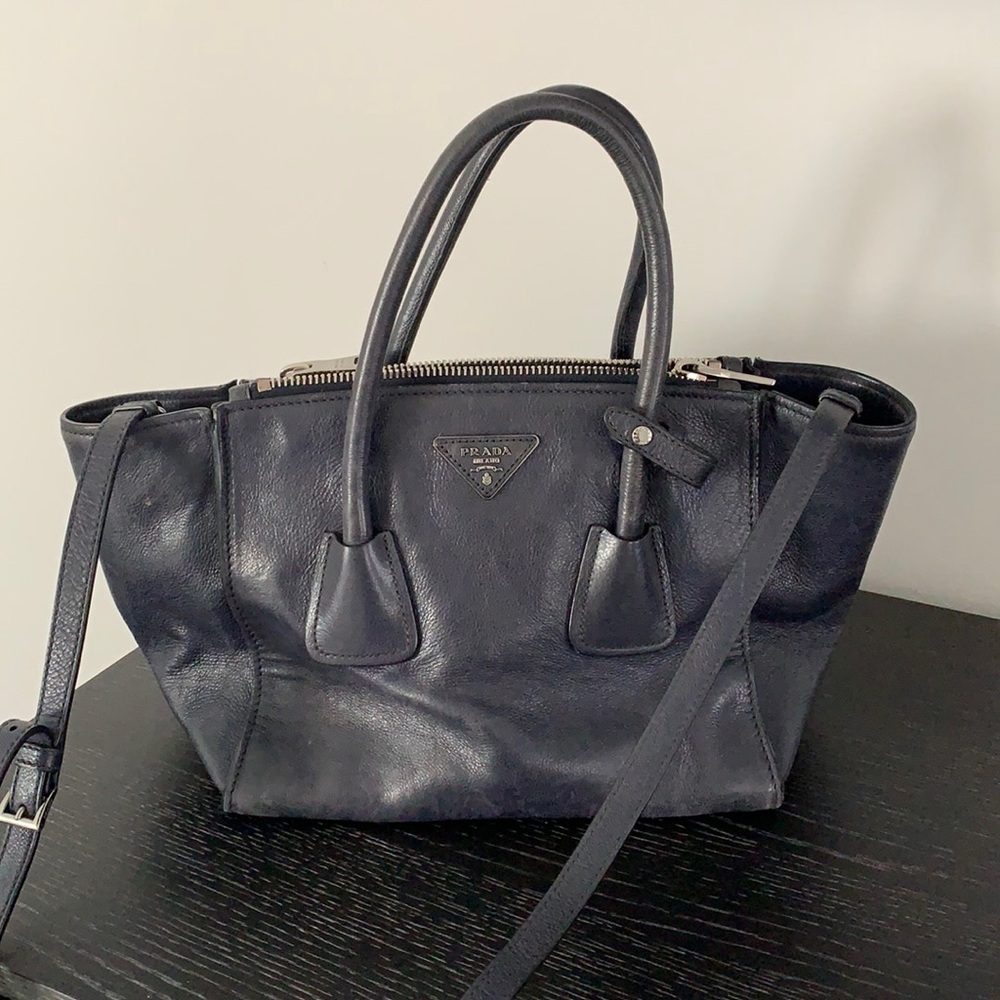 Prada navy leather bag with shoulder strap